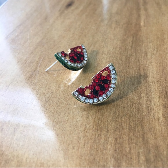 Watermelon Summer Crystal Stud Earrings - Picture 3 of 10